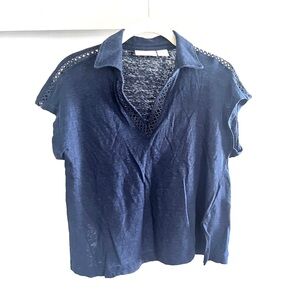 Calypso St Barth Casual Navy Blue Linen Women's Top